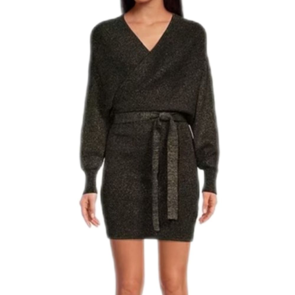 Gianni Bini‎ Alston Wrap Sweater Dress Womens Medium Metallic Glam Holiday Party